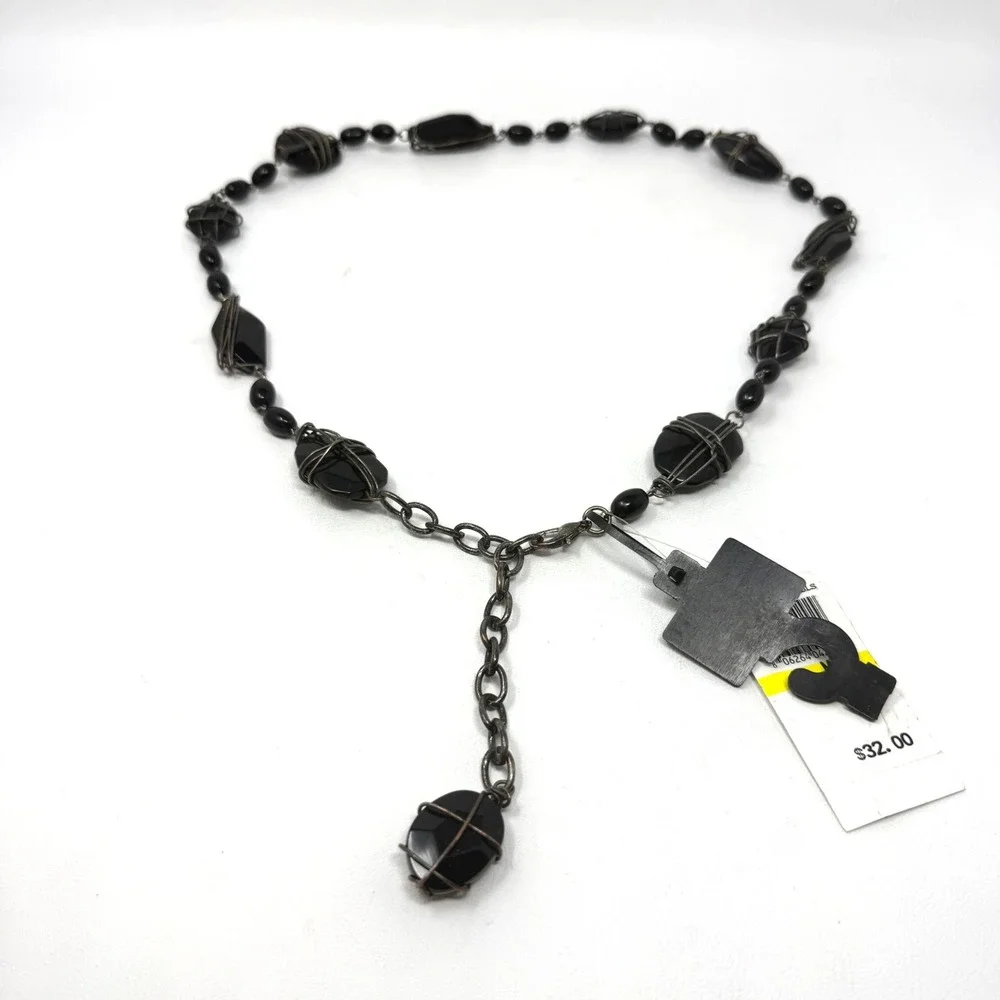 Bead‎ Chain Belt Black Wire Wrapped Stone M/L Artsy Eclectic Hipster Hippie Goth
